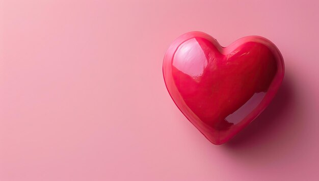 Corazón rojo sobre fondo rosa con espacio de copia Concepto del día de San Valentín