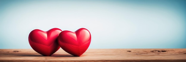 Corazón rojo sobre una mesa con un fondo azul.