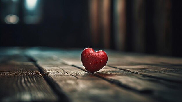 Corazón rojo sobre una mesa de madera Fondo del día de San Valentín Amor concepto generativo ai