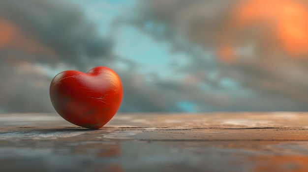 Foto corazón rojo en superficie de madera con luces bokeh