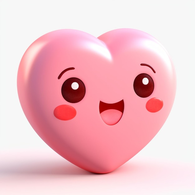 Un corazón rosa con una cara y una cara en él.