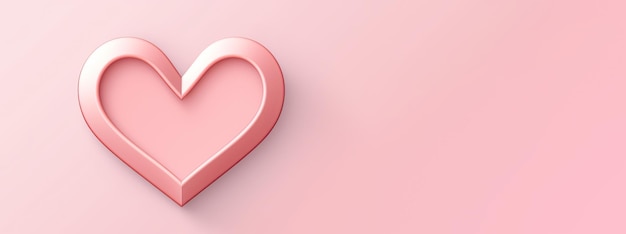 Foto corazón rosa de forma 3d abstracto en un banner de fondo rosa con espacio de copia ai generativo