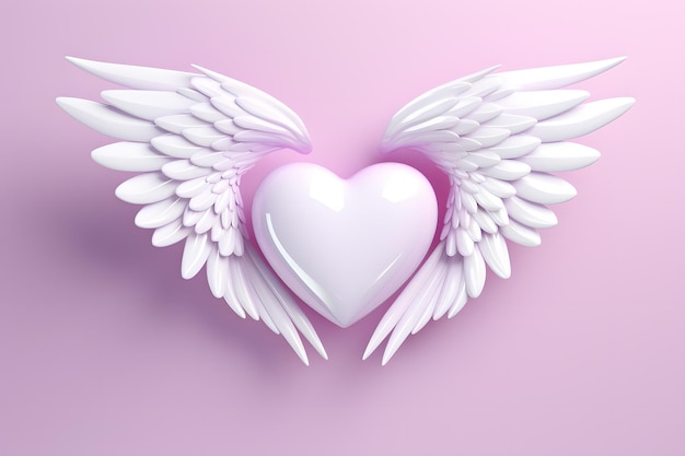 Corazón rosado con alas de Ángel Cupido aisladas en fondo rosado Cita romántica de amor AI