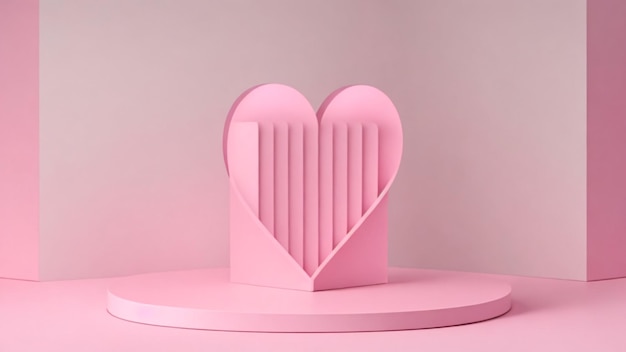 corazón rosado en el podio para la exhibición de productos y publicidad renderizado en 3D