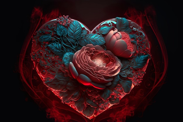 Foto corazón rosas rojas con humo passion love arte digital ilustración