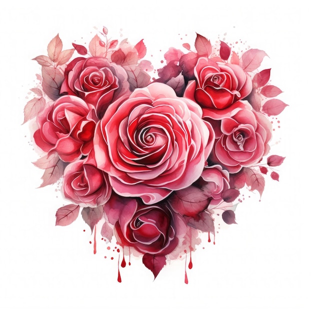 un corazón con rosas rosas y pétalos rosados