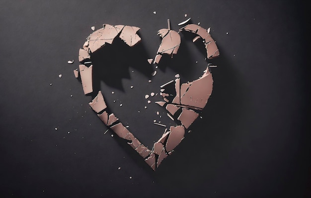 Corazón roto sobre fondo negro Concepto Amor y divorcio