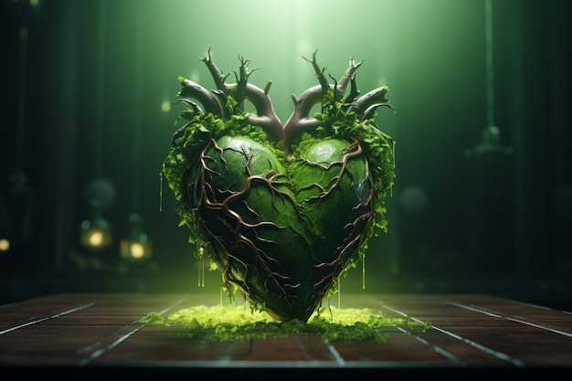 Corazón verde en un estudio