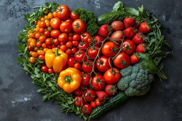 Corazón de verduras, incluidos los tomates, brócoli más verde