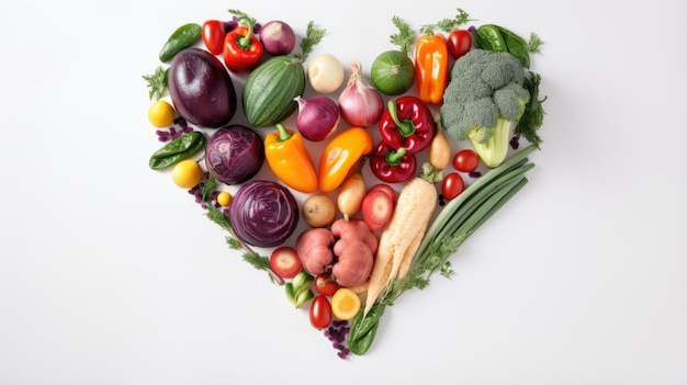 Un corazón de verduras con la palabra amor.