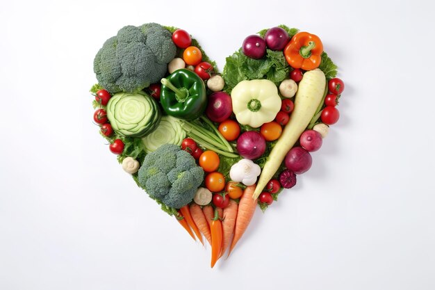 Un corazón de verduras con la palabra amor.