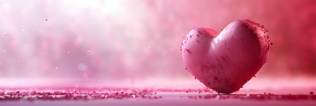 Un corazón de vidrio reluciente en medio de un bokeh rosado y brillante