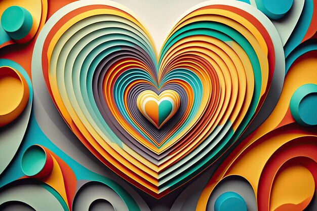 Corazón volumétrico coloreado Ilustración de arte IA generativa