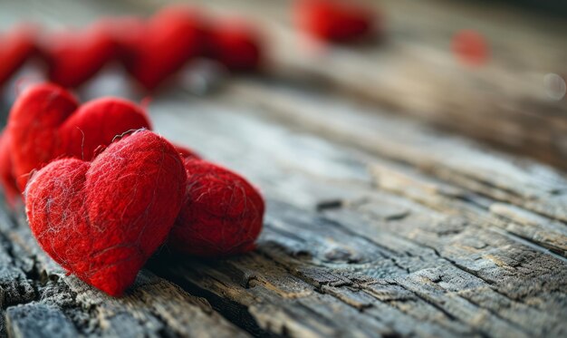 Corazones de amor rojos en un fondo de madera rústico para el día de San Valentín