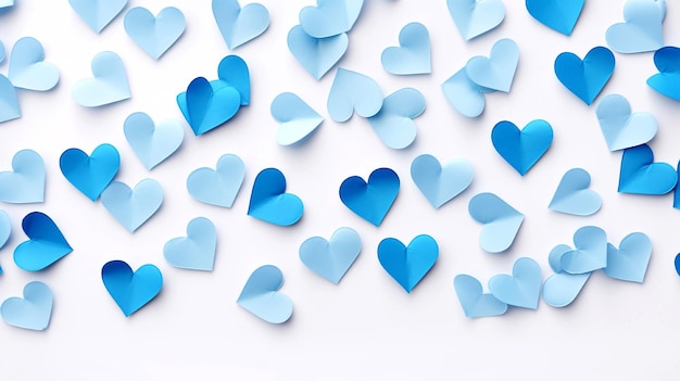 Foto corazones azules sobre un fondo blanco