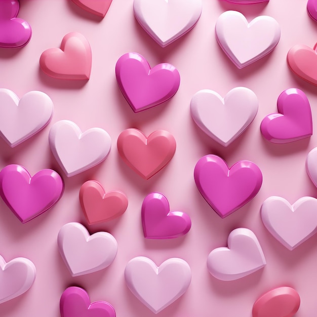 Corazones blancos sobre fondo rosa barbie Día de San Valentín IA generativa