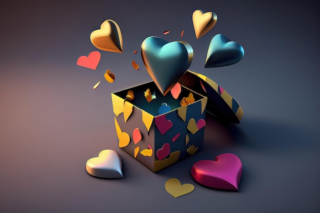 Corazones y una caja de regalo Generative Ai