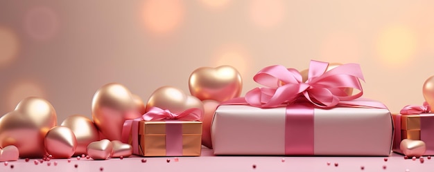 Corazones de cajas de regalo festivas con espacio para texto, concepto de ventas del día de San Valentín.