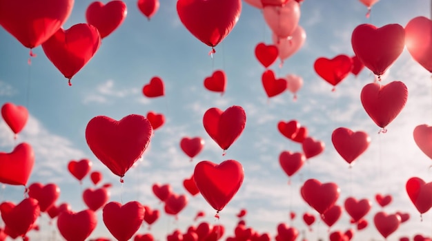 Corazones en el cielo Una exhibición caprichosa de símbolos de amor rojos flotantes