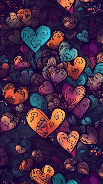 Corazones de colores sobre un fondo oscuro