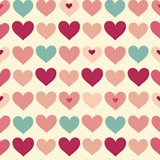 Foto corazones coloridos con un patrón sin costuras con fondo beige