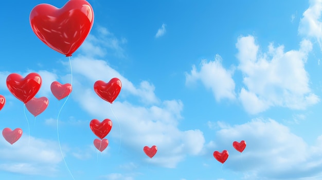 Los corazones del día de San Valentín en el cielo azul