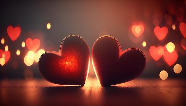 corazones enamorados, día de san valentín, romance, corazones en medio de un hermoso fondo, render 3d