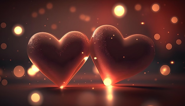 corazones enamorados, día de san valentín, romance, corazones en medio de un hermoso fondo, render 3d