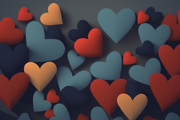 Corazones de fondo de corazón de diferentes formas y colores