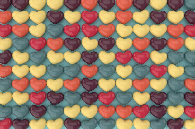 Corazones de fondo. Representación 3D