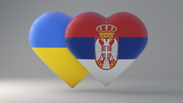 Corazones en forma de corazón que representan las banderas estatales de Ucrania y Serbia