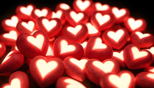 Los corazones hermosos que brillan de rojo