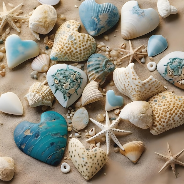 Corazones inspirados en la playa variedad de corazones de diseño único adornados con fondos de conchas de amor marino