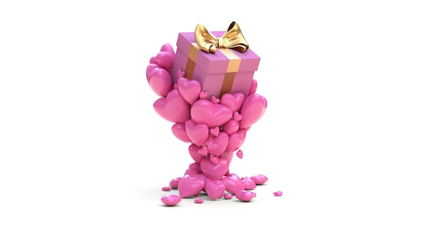 Los corazones levantan el regalo del día de San Valentín - 3D rendering