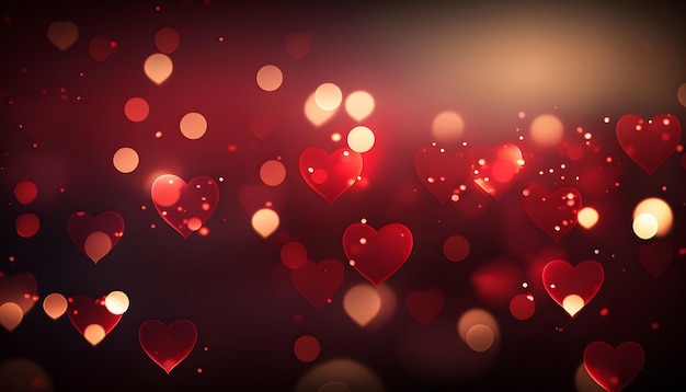 corazones luminosos con bokeh, en el día de san valentín, romance, ilustración digital, representación 3d