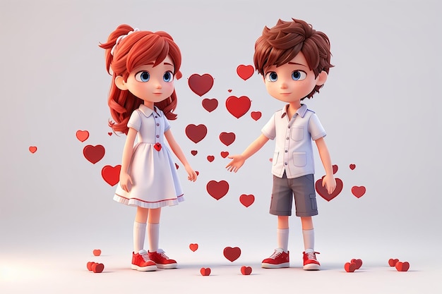 Corazones de niño y niña 3D aislados fondo blanco Renderización 3D