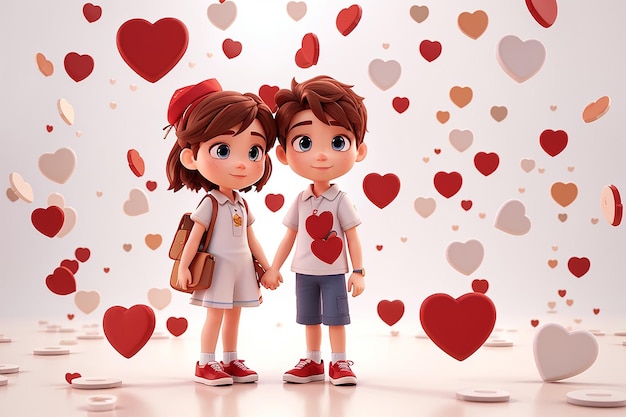 Corazones de niño y niña 3D aislados fondo blanco Renderización 3D