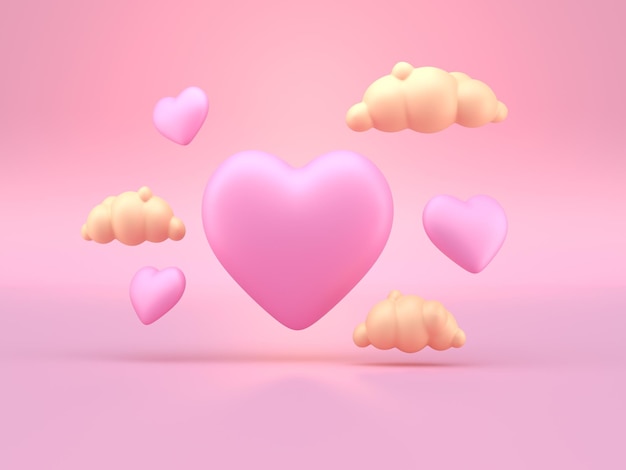 Corazones con nubes 3D Render 3D