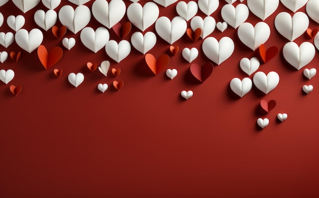 corazones de papel sobre un pequeño fondo rojo