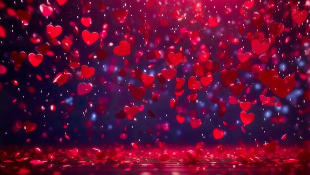 Foto los corazones rojos del día de san valentín llueven