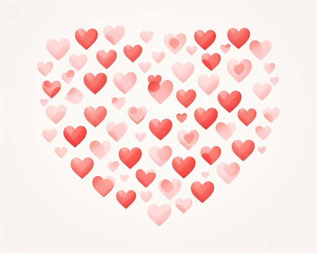 corazones rojos dispuestos en forma de corazón sobre un fondo rosa en el estilo de líneas y formas suaves