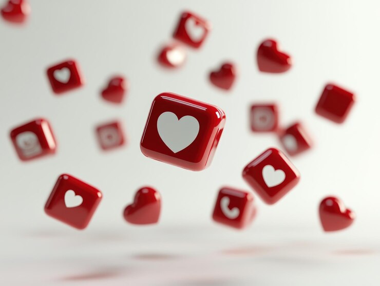 Corazones rojos flotando en el espacio blanco