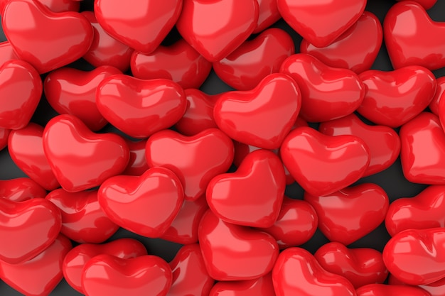 Corazones rojos de fondo. Representación 3D