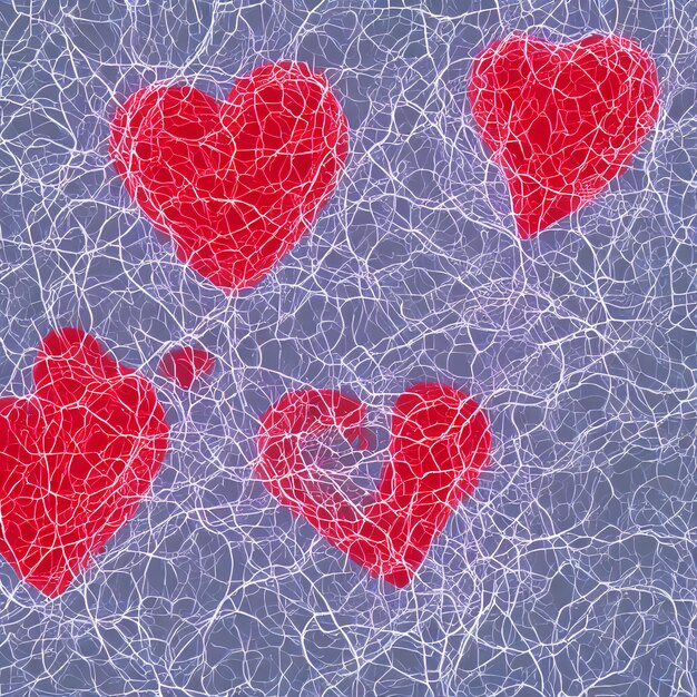 Foto corazones rojos en red neuronal con fondo azul ia generativa