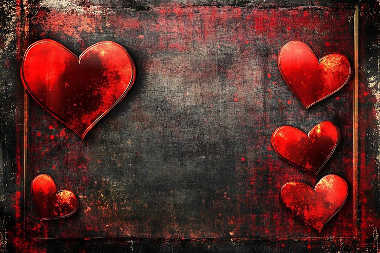 Corazones rojos sobre un fondo grunge oscuro