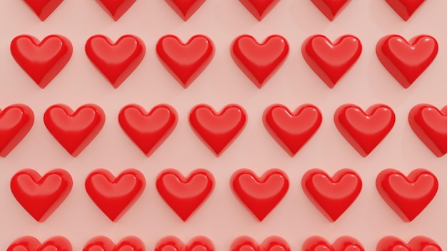 corazones rojos sobre un fondo rosado