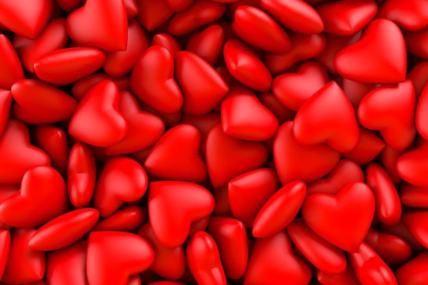 Corazones rojos Textura de fondo de corazones. Día de San Valentín. Ilustración de renderizado 3D