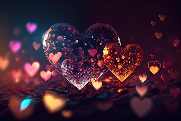 Corazones de San Valentín coloridos con fondo de efecto Bokeh