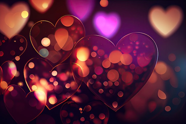 Corazones de San Valentín coloridos con fondo de efecto Bokeh