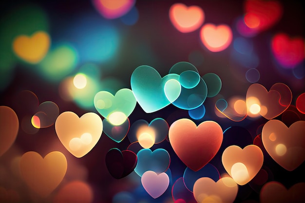 Foto corazones de san valentín coloridos con fondo de efecto bokeh